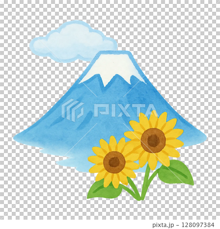 夏の富士山とひまわり 128097384