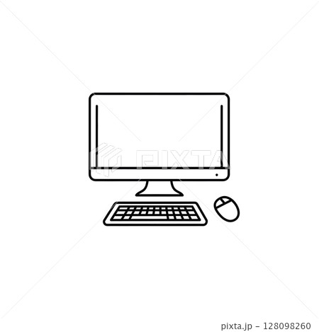 Minimalist Computer Setup with Desktop Monitor Keyboard and Mouse Isolated on White 128098260