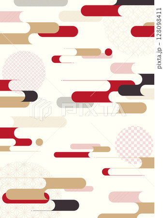 縦型Aサイズの和モダンな背景素材:日本の伝統的な柄と霞のある風景のイラスト 縦型Aサイズの和モダンな背景素材:日本の伝統的な柄と霞のある風景のイラスト 128098411