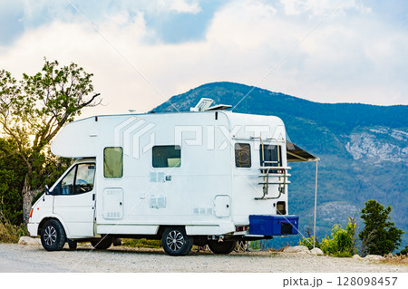 Rv camper in mountains, Verdon Gorge France. 128098457