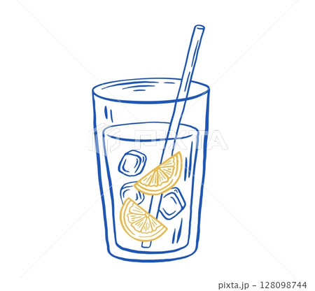 Hand draw summer fresh lemonade vector illustration. Italian citrus beverage with ice. Doodle sketch style Hand draw summer fresh lemonade vector illustration. Italian citrus beverage with ice. Doodle sketch style 128098744