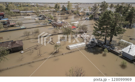 Global warming, floods on the planet.The apocalypse, catastrophes.Storms and destruction.Natural disasters,climate change,the riot of nature.The remnants of human life are floating in dirty water.End 128099969