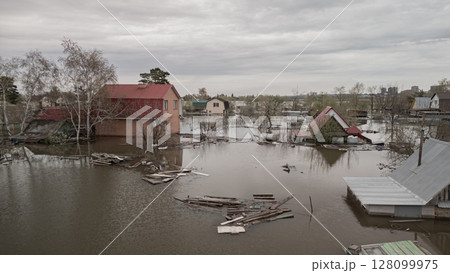 Global warming, floods on the planet.The apocalypse, catastrophes.Storms and destruction.Natural disasters,climate change,the riot of nature.The remnants of human life are floating in dirty water.End 128099975