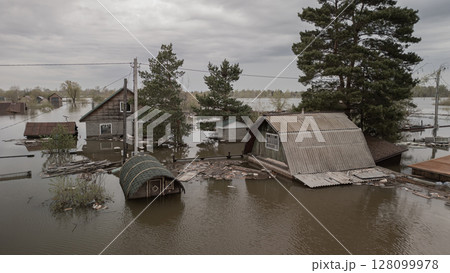 Global warming, floods on the planet.The apocalypse, catastrophes.Storms and destruction.Natural disasters,climate change,the riot of nature.The remnants of human life are floating in dirty water.End 128099978