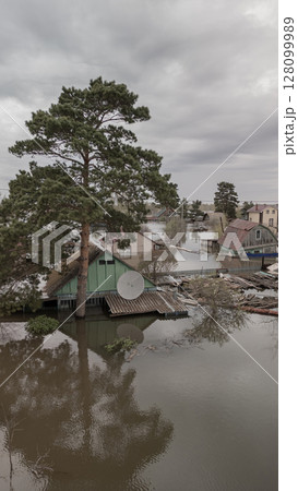 Global warming, floods on the planet.The apocalypse, catastrophes.Storms and destruction.Natural disasters,climate change,the riot of nature.The remnants of human life are floating in dirty water.End 128099989