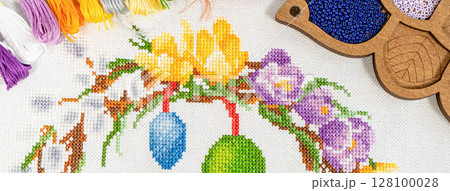 Palette of thread colors. Threads for embroidery knitting Palette of thread colors. Threads for embroidery knitting 128100028