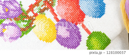 Fabric embroidered Easter wreath with beads of hobby thread Fabric embroidered Easter wreath with beads of hobby thread 128100037
