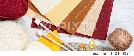 Threads in reels. Colored bobbins for embroidery knitting hobby accessories creativity. 128100054