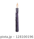 Witch's magical purple violet wax candle flame isolated on white background. Watercolor hand drawn dark fantasy sketch illustration. Art design mystical halloween witch decoration greeting card 128100196