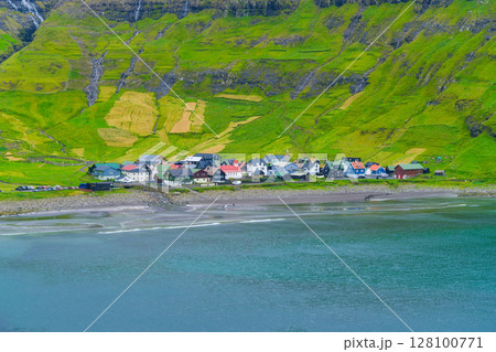 View of a typical town with colorful houses, Faroe Islands, Denmark. View of a typical town with colorful houses, Faroe Islands, Denmark. 128100771