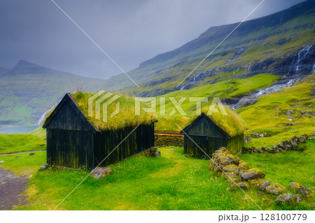 Saksun village, Streymoy Island, Faroe Islands, Denmark. Saksun village, Streymoy Island, Faroe Islands, Denmark. 128100779