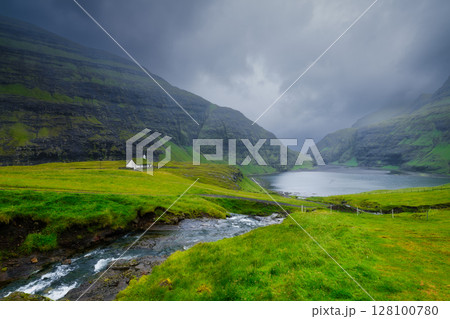 Saksun village, Streymoy Island, Faroe Islands, Denmark. Saksun village, Streymoy Island, Faroe Islands, Denmark. 128100780