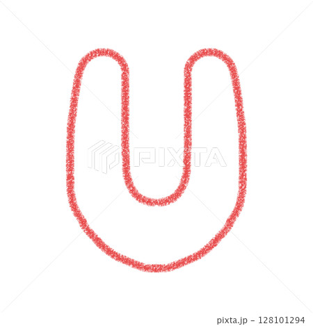 アルファベットU　 手書き文字　かわいい　素材　赤　イラスト　素材　アイコン　クレヨン風 128101294