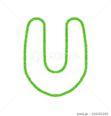 アルファベットU　 手書き文字　かわいい　素材　緑　イラスト　素材　アイコン　クレヨン風 128101295
