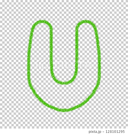アルファベットU　 手書き文字　かわいい　素材　緑　イラスト　素材　アイコン　クレヨン風 128101295