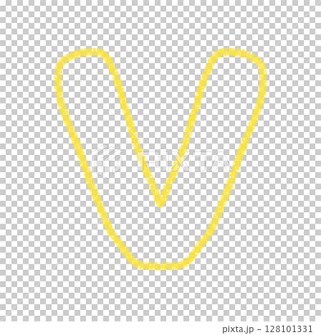 字母V 手寫字母 可愛 素材 黃色 插圖 素材 圖示 蠟筆風格 128101331