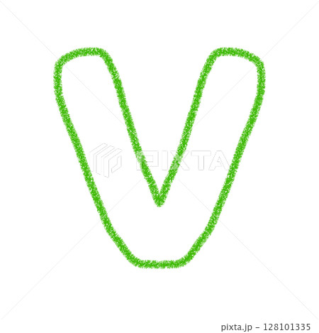 アルファベットV　 手書き文字　かわいい　素材　緑　イラスト　素材　アイコン　クレヨン風 128101335