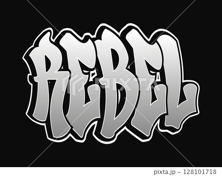 The word rebel is displayed in a stylish graffiti design on a black backdrop. The word rebel is displayed in a stylish graffiti design on a black backdrop. 128101718