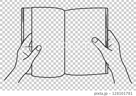 Hands holding a book, line drawing only Hands holding a book, line drawing only 128101781