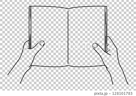 Hands holding a book, line drawing only Hands holding a book, line drawing only 128101783