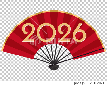 Illustration of a folding fan and 2026 (New Year's material) 128102021