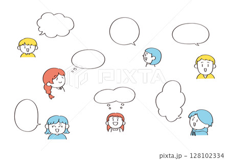 人物とフキダシのイラストセット 人物とフキダシのイラストセット 128102334