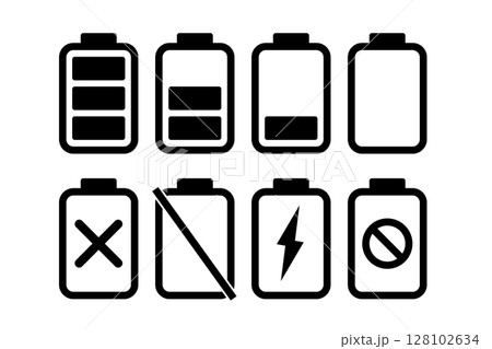 電池残量アイコンセット8種・充電・バッテリー表示 128102634