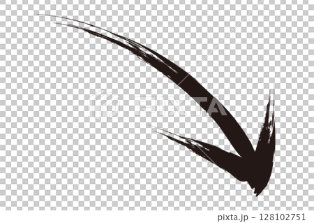 下がるイメージの筆で描いた矢印のイラスト 128102751