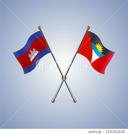 Cambodia and Antigua and Barbuda flag. Vector Illustration Cambodia and Antigua and Barbuda flag. Vector Illustration 128102828