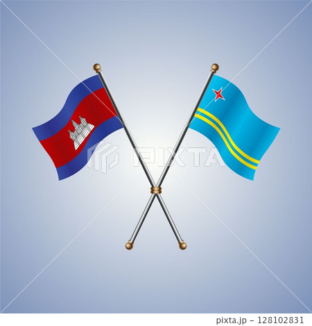 Cambodia and Aruba flag. Vector Illustration 128102831