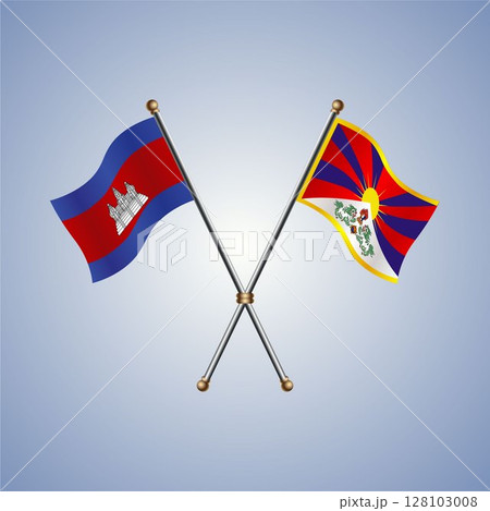 Cambodia and Tibet flag. Vector Illustration 128103008