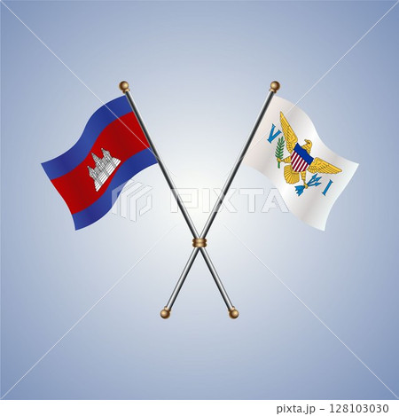 Cambodia and Us Virgin Islands flag. Vector Illustration 128103030