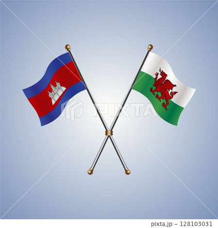 Cambodia and Wales flag. Vector Illustration 128103031