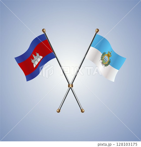 Cambodia and San Marino flag. Vector Illustration 128103175