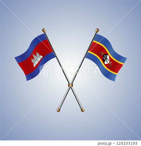 Cambodia and Swaziland flag. Vector Illustration 128103193