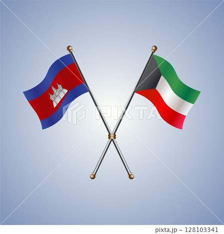 Cambodia and Kuwait flag. Vector Illustration Cambodia and Kuwait flag. Vector Illustration 128103341