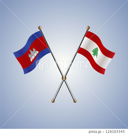 Cambodia and Lebanon flag. Vector Illustration 128103345