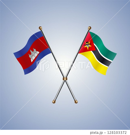 Cambodia and Mozambique flag. Vector Illustration 128103372