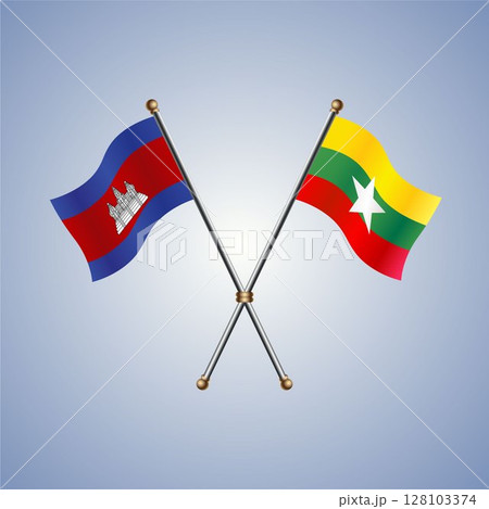 Cambodia and Myanmar flag. Vector Illustration Cambodia and Myanmar flag. Vector Illustration 128103374