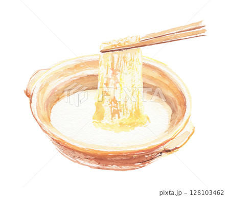 鍋から引き上げられる湯葉の水彩イラスト – なめらかで繊細な和の食材 128103462