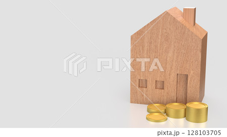 The House and coins for property or real estate concept 3d Rendering. The House and coins for property or real estate concept 3d Rendering. 128103705