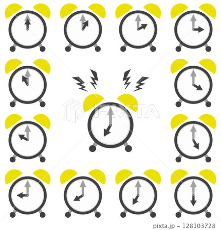 黒い目覚まし時計 0時〜12時&アラームのアイコンセット 黒い目覚まし時計 0時〜12時&アラームのアイコンセット 128103728