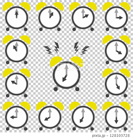 Black alarm clock 0:00-12:00 & alarm icon set 128103728