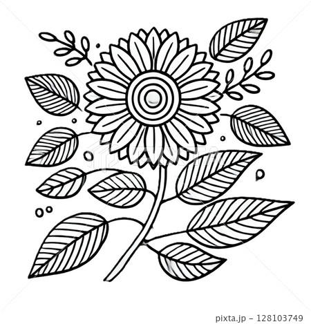 モノクロの花の線画 128103749