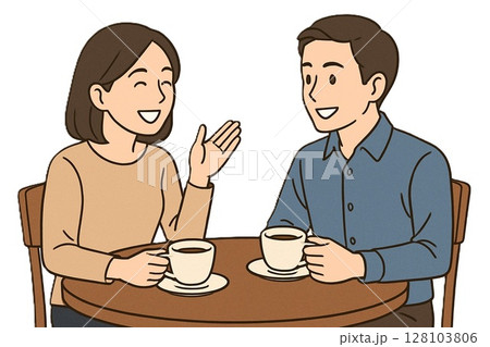 コーヒーを飲む二人 128103806