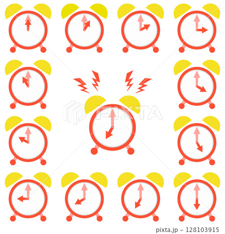 赤い目覚まし時計 0時〜12時&アラームのアイコンセット 赤い目覚まし時計 0時〜12時&アラームのアイコンセット 128103915