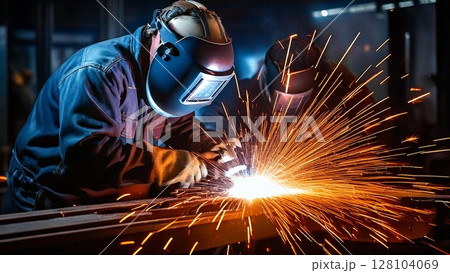 工場の溶接作業のイメージ 16:9サイズ AI生成素材 工場の溶接作業のイメージ 16:9サイズ AI生成素材 128104069