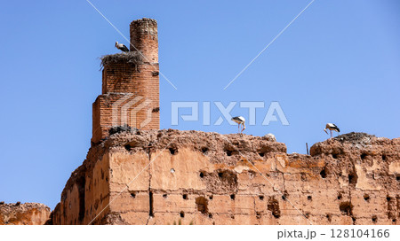 モロッコ　マラケッシュ　メディナ旧市街の風景　エルバディ宮殿 128104166