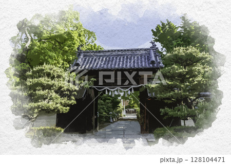 水彩画風 田村神社 随神門 香川県高松市 水彩画風 田村神社 随神門 香川県高松市 128104471