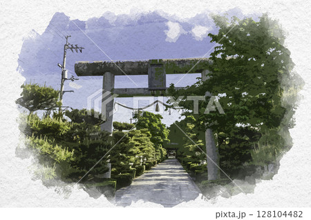 水彩画風 田村神社 鳥居 香川県高松市 水彩画風 田村神社 鳥居 香川県高松市 128104482